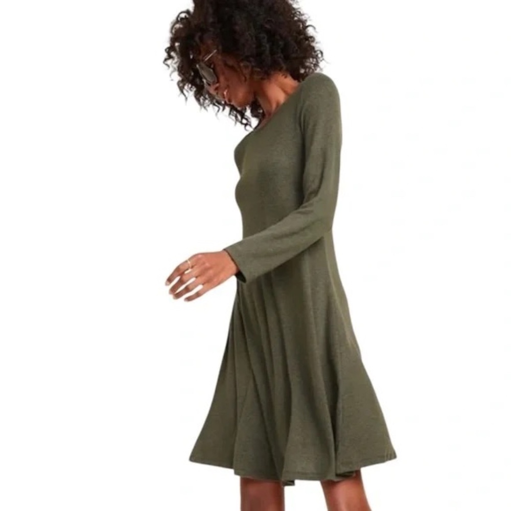 Old Navy Olive Green Plush Knit Swing Dress  XXL Long Sleeve Soft Knit Cozy NWOT